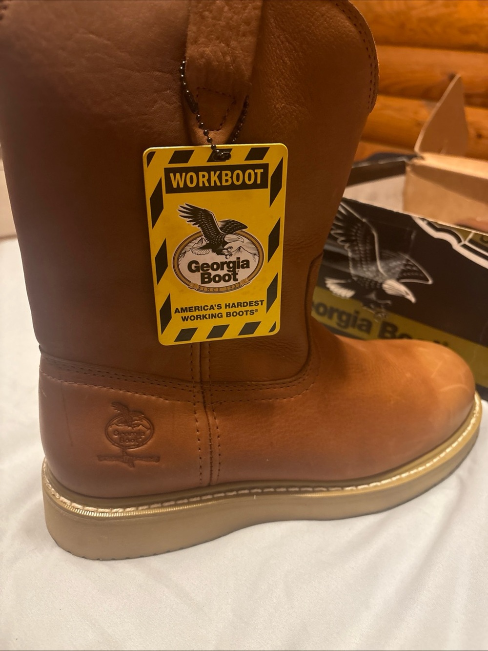 Georgia Boot Tan/Brown Work Boot with Safety Tag